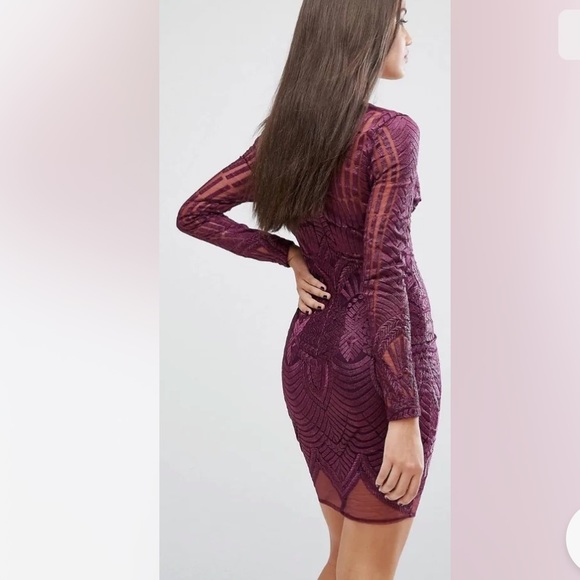 Revolve Lavish Alice Lace Long Sleeve Purple Embroidered Cocktail Dress Size 2 - Picture 5 of 12